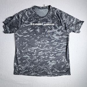 Men UnderArmour Loose Heat Gear Camo Black 2XL Athletic Workout Gym Sports